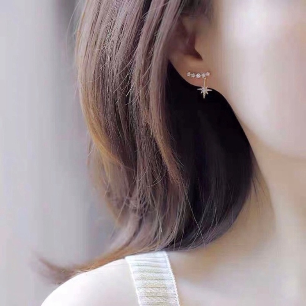 925 Silver Post CZ Diamond Six-Pointed Star Stud Earrings for Women - Picture 4 of 4
